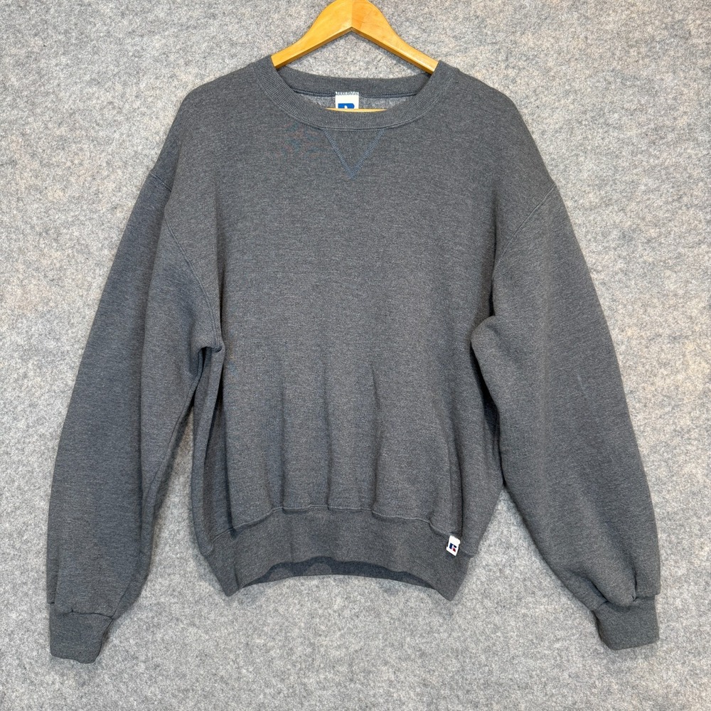 Vintage Russell Athletic Sweatshirt Mens Medium Fleece V Stitch Gray Y2K